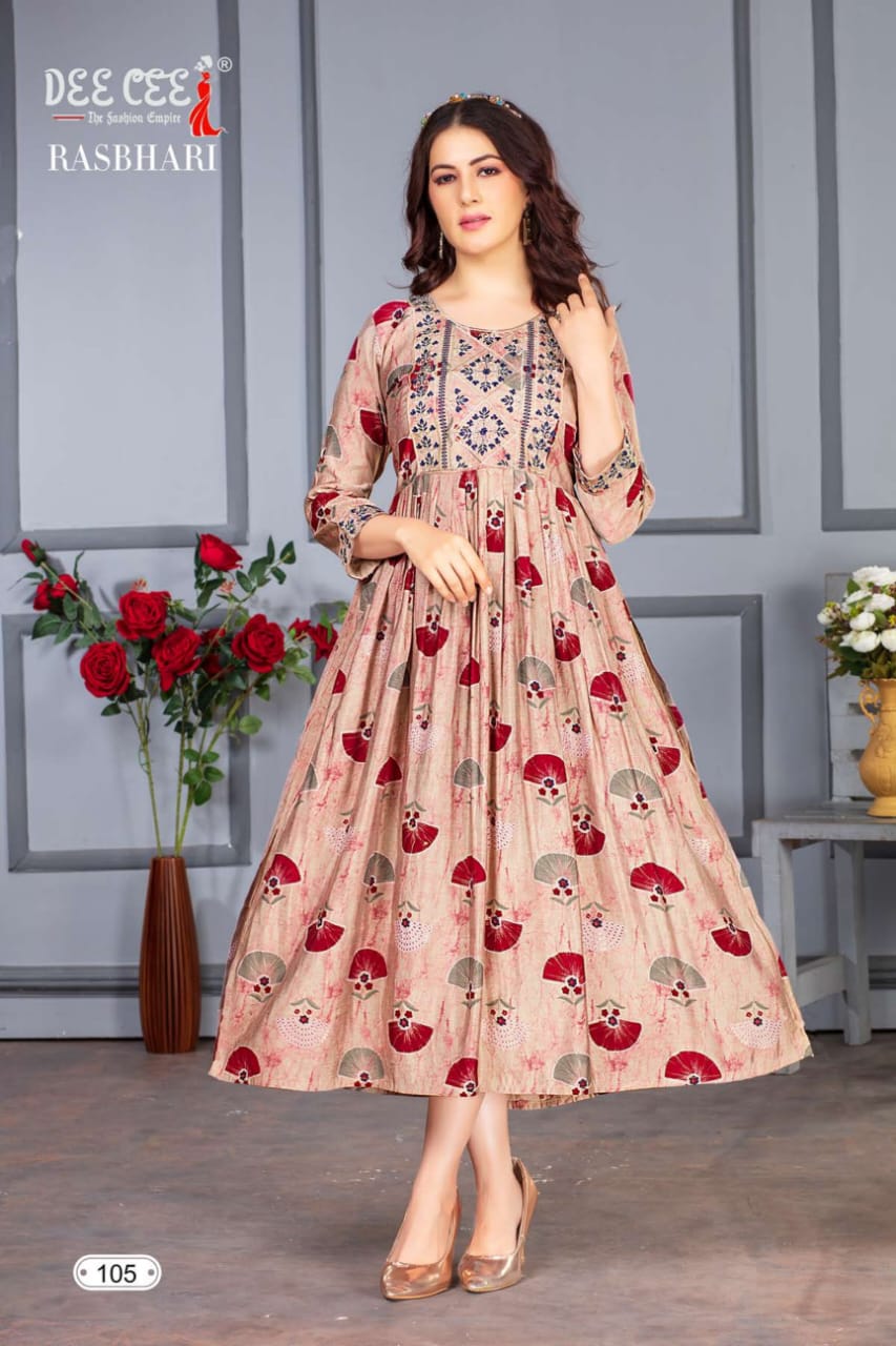 Rasbhar By Dee Cee 101 To 106 Printed Anarkali Kurtis Exporters In India